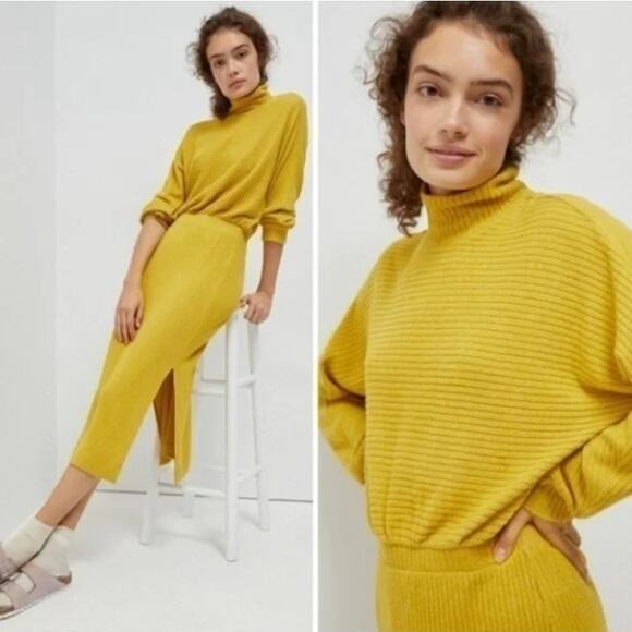 ANTHROPOLOGIE x SATURDAY SUNDAY Ribbed Brushed Knit Maxi Dress Yellow Sz S {L38} - Picture 1 of 6